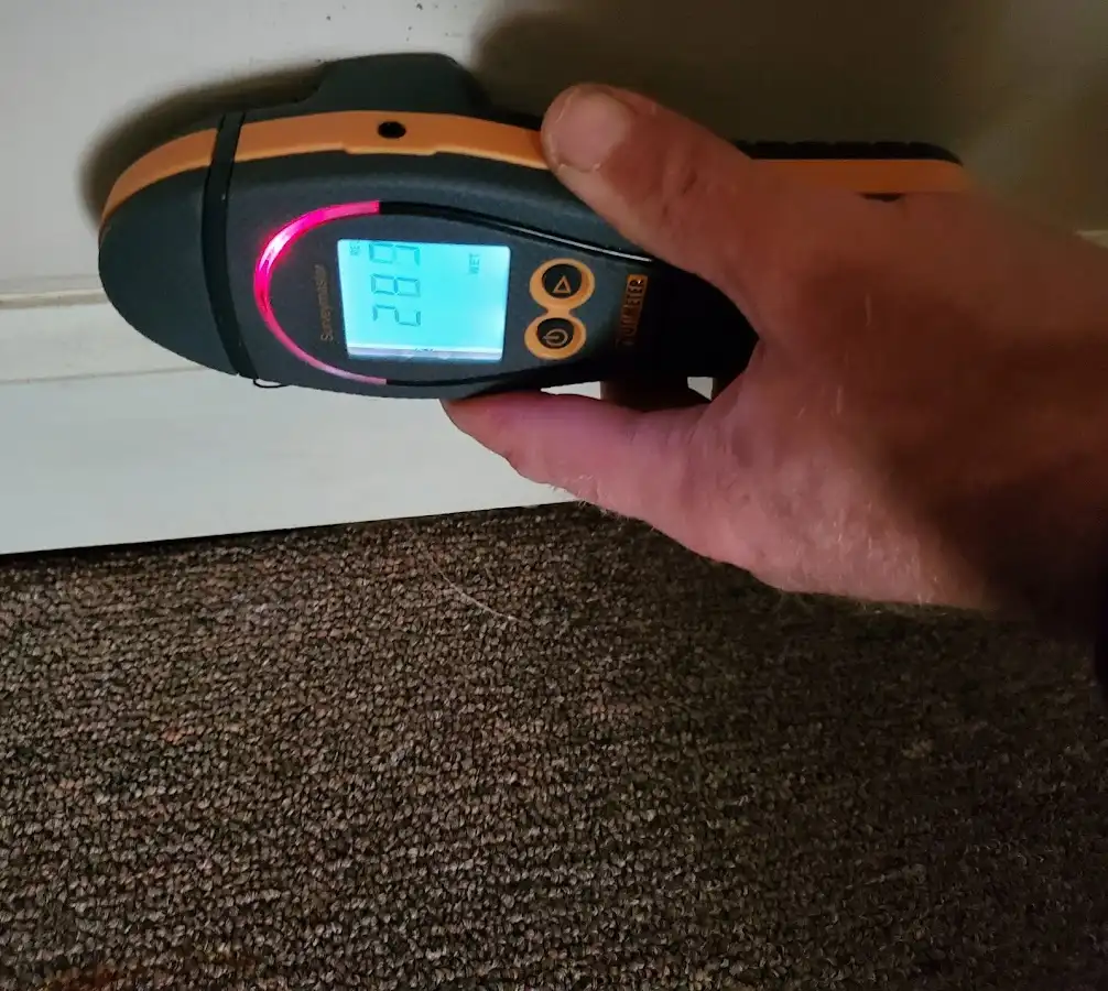 Moisture detection at baseboard during Burst Pipe Cleanup in Deerfield